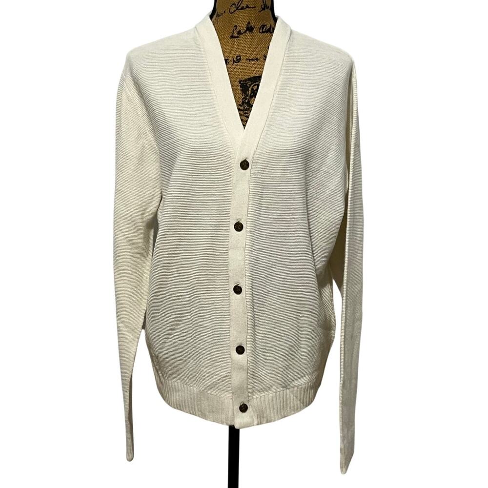 VTG 50s 60s Kandel Knitting Mills Ivory Button V-Neck Cardigan Sweater Women’s M